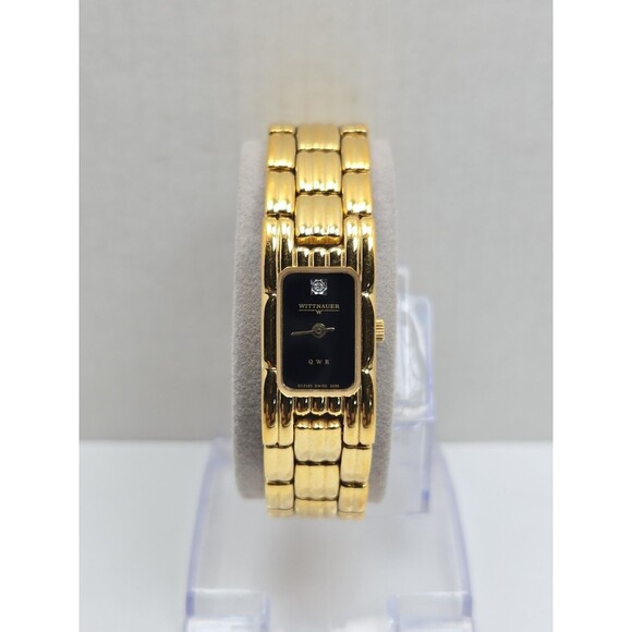 Vintage Wittnauer QWR Tank Watch Womens Black Dial Diamond New Battery Petite main image 4